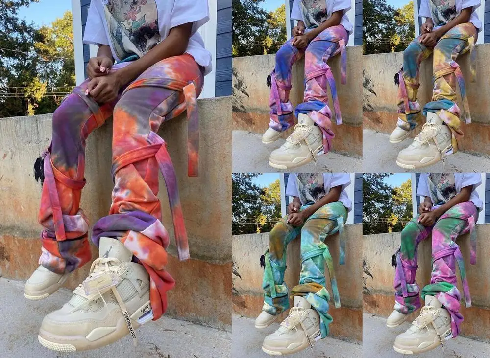 

Tie Dye Women Pants 2020 New Product Sexy Fitness Wear Sporty Jogger Stacked Leggings High Waist Bandage Trousers Sweatpants