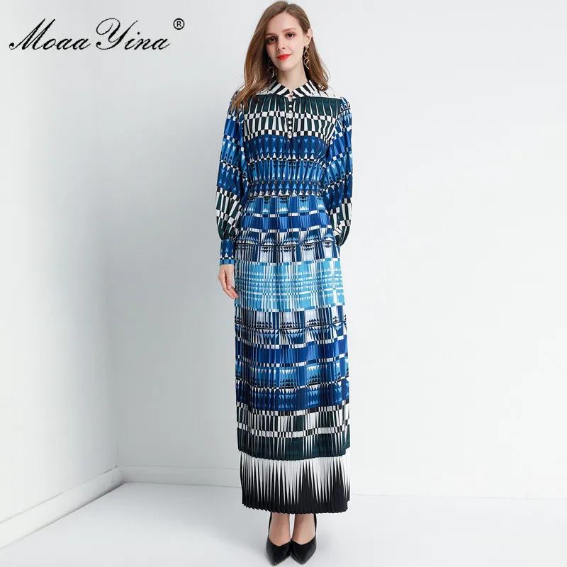 MoaaYina модное дизайнерское платье весна осень женское рукав фонарик кристалл