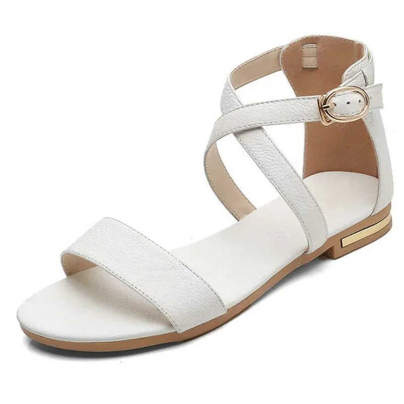 Женские босоножки из натуральной кожи NEMAONE черные на плоской подошве большие