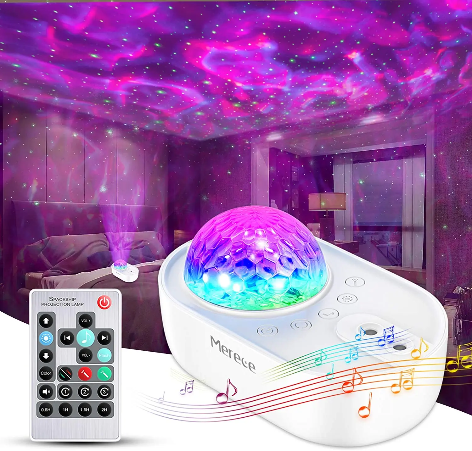 

USB Spaceship Galaxy Lamp Night Light Starry Sky Projector White Noise Bluetooth Speaker For Bedroom Wall Decoration Kids Gift