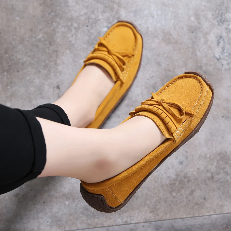 O16U Autumn Women Moccasins Women's Flats Ballet Genuine leather Shoes Woman Lady Loafers Slip On suede mocasines mujer | Обувь