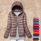 Куртка женская демисезонная, Ультралегкая, тонкая, на белом утином пуху, с капюшоном, теплая, Зимняя