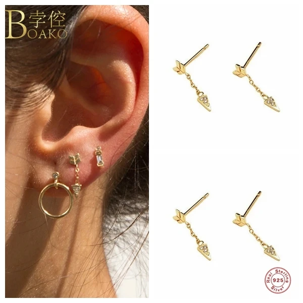 

BOAKO Pendiente Plata 925 Sterling Silver Earrings For Women 2021 Ohrringe Crystal CZ Stud Earing Luxury Jewelry Dangle Earings