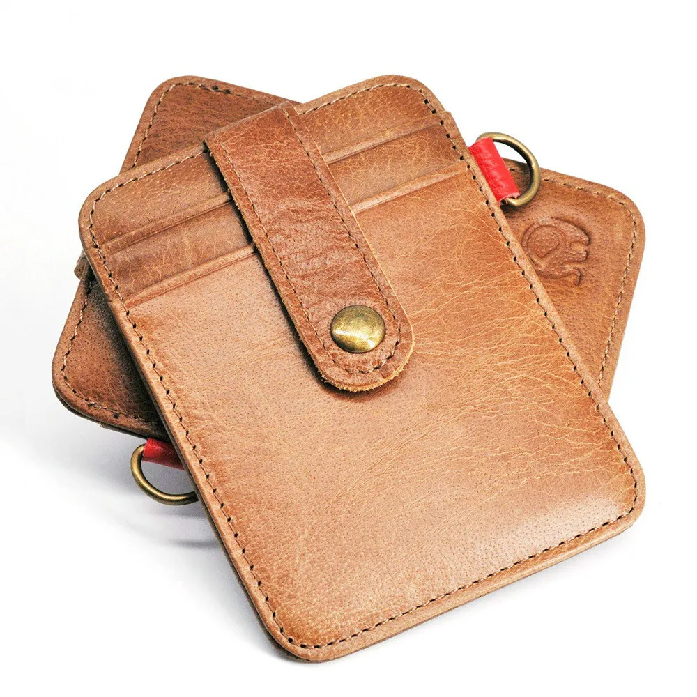 Коричневый тонкий чехол для карт кожаный кошелек мужчин и женщин двойной