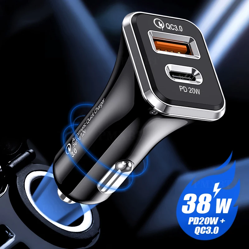 

20W USB Car Charger QC 4.0 3.0 Type C Fast Charging Dual Port Cigarette Lighter Quick Charge Adapter For iPhone Xiaomi Samsung
