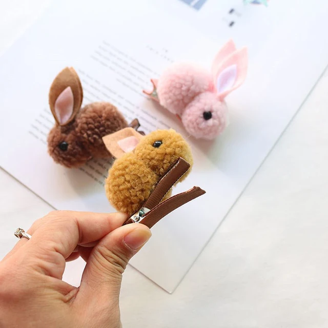 Cute Hair Ball Rabbit Hair Clip Children's Girl Animal Hairpins Simple Hair Accessories Headwear Barrette Stick Hairpin 2