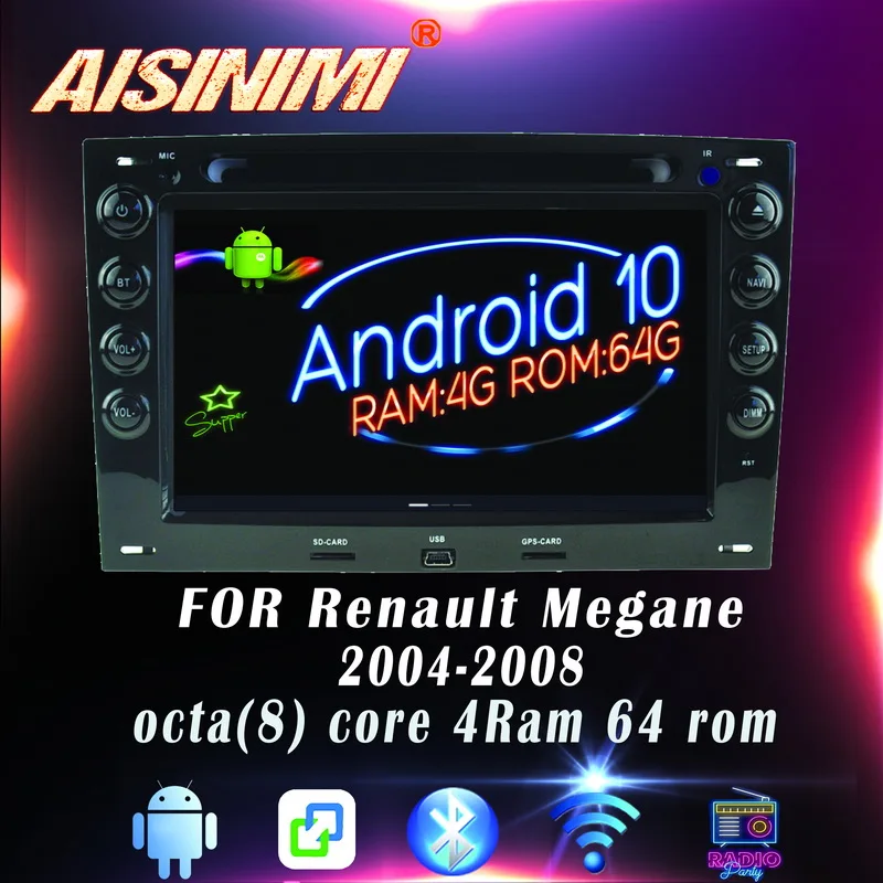 Aisinimi Android 10 для Renault Megane (2003 2008) автомобильный Dvd плеер стерео монитор все в