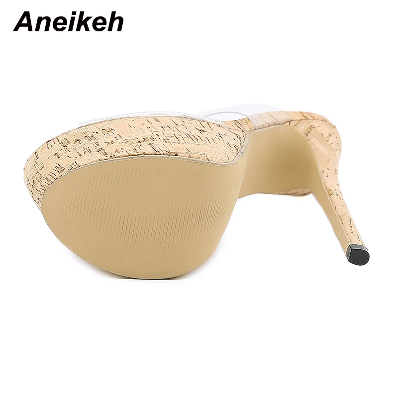 Aneikeh 2022 NEW Rome PVC Ultra High Sexy Summer Slippers Women Shoes Fashion Platform Solid Stiletto Heels Shallow Slides Party | Обувь