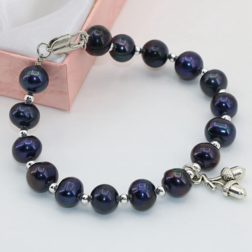 Factory Outlet натуральный черный пресноводным культивированным жемчугом 8-9 мм круглые