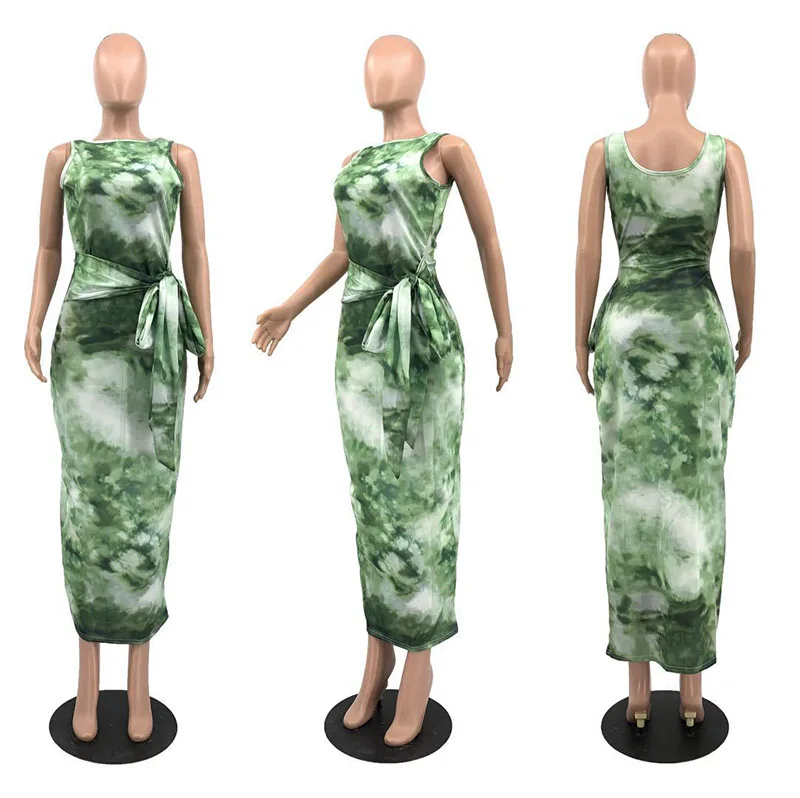 

2020 New Dress European and American Women's Tie-Dye Printed Hot Selling Large Sexy Dress for Women