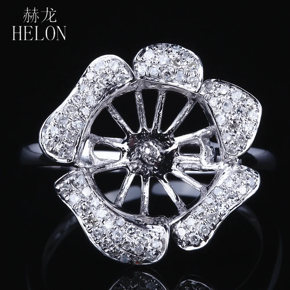 

HELON однотонное 14K белое золото паве натуральные бриллианты ювелирные изделия полукрепление обручальное кольцо подходит 9,5-11,2 мм круглый жем...