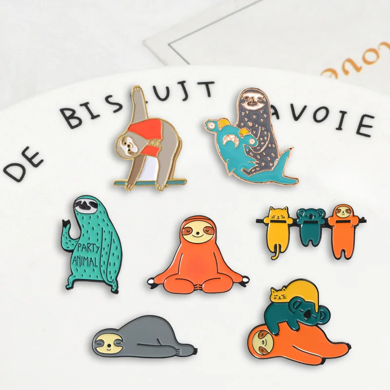 

Amusement animaux paresseux série Badges broches mignon surnom Flash Denim émail épinglettes cadeaux pour fans amis bijoux en