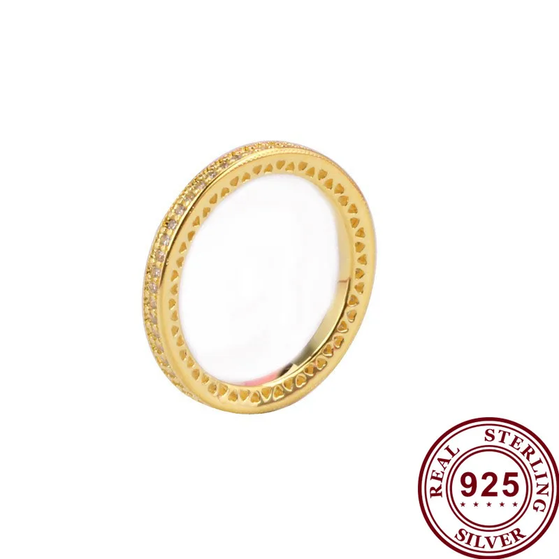 

Original 925 кольцо Silver Pan Ring New Single Row With Crystal Gold Pan Ring For Women Wedding Party Gift Fashion Jewelry