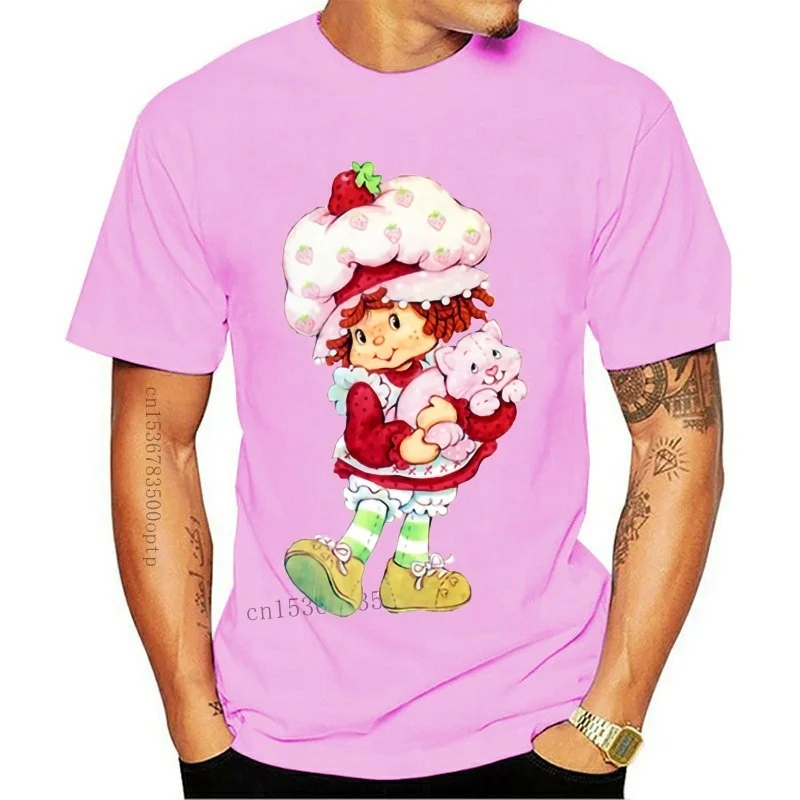 

Мужская хлопковая футболка с коротким рукавом, круглым вырезом и принтом клубники