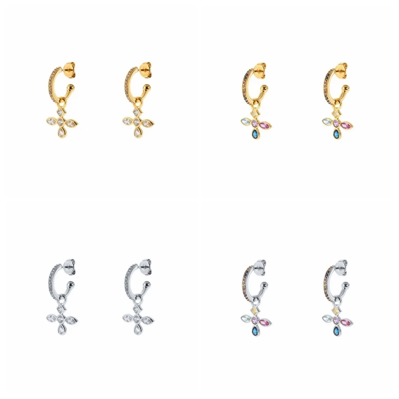 

Earrings for Women Sterling Silver Pendientes Ins Zircon Cross Pendant Piercing Stud Earrings Fine Jewelry Joyero