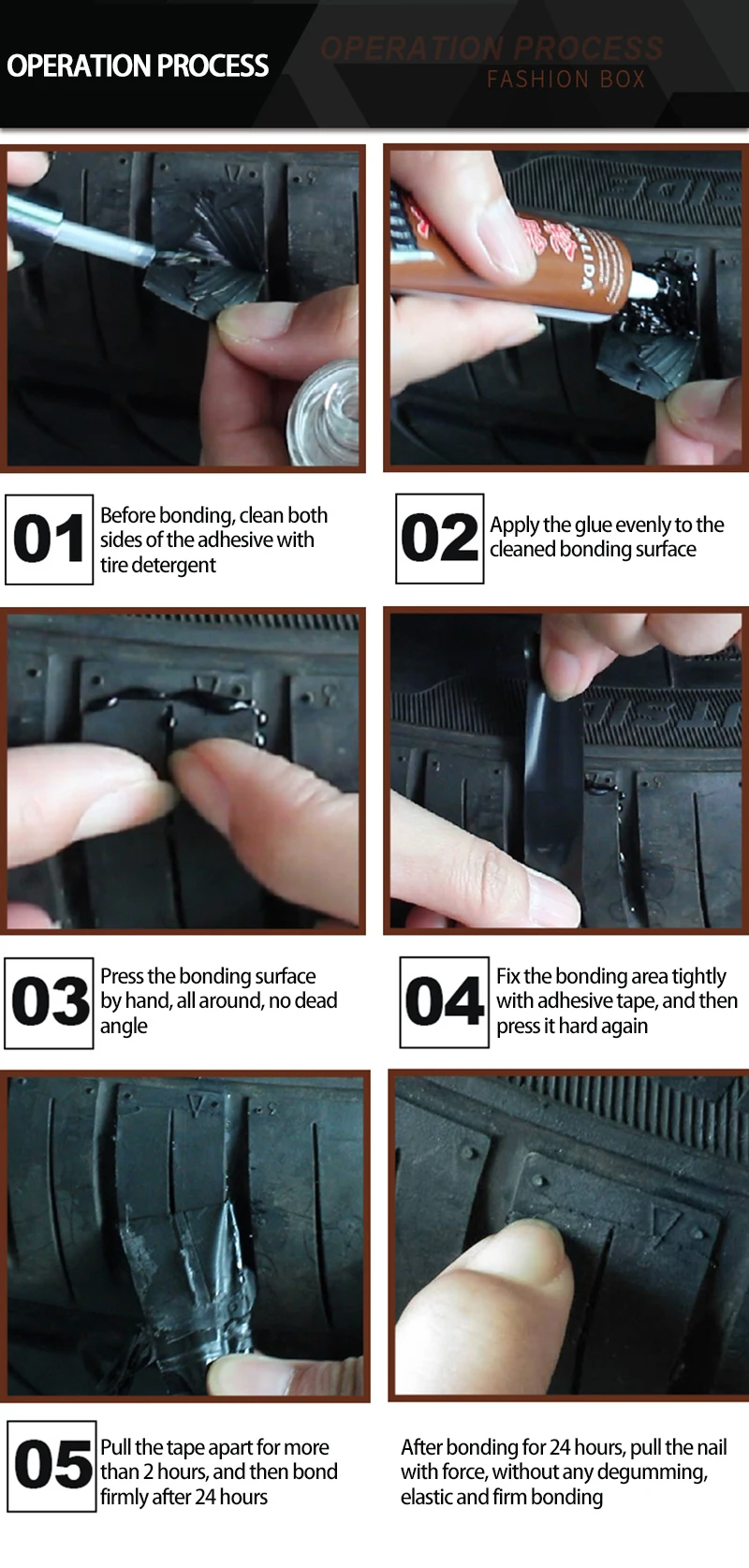 

30ml/40g Automotive Liquid Nano-hydrophobic Spraying Wax Motorcycle Tire Tyre Repairing Glue + Tire Detergent Car Rubber Strips