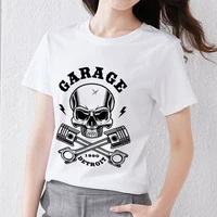 womens white t shirt personality versatile casual fashion devil skull print street o neck commuter soft and comfortable top