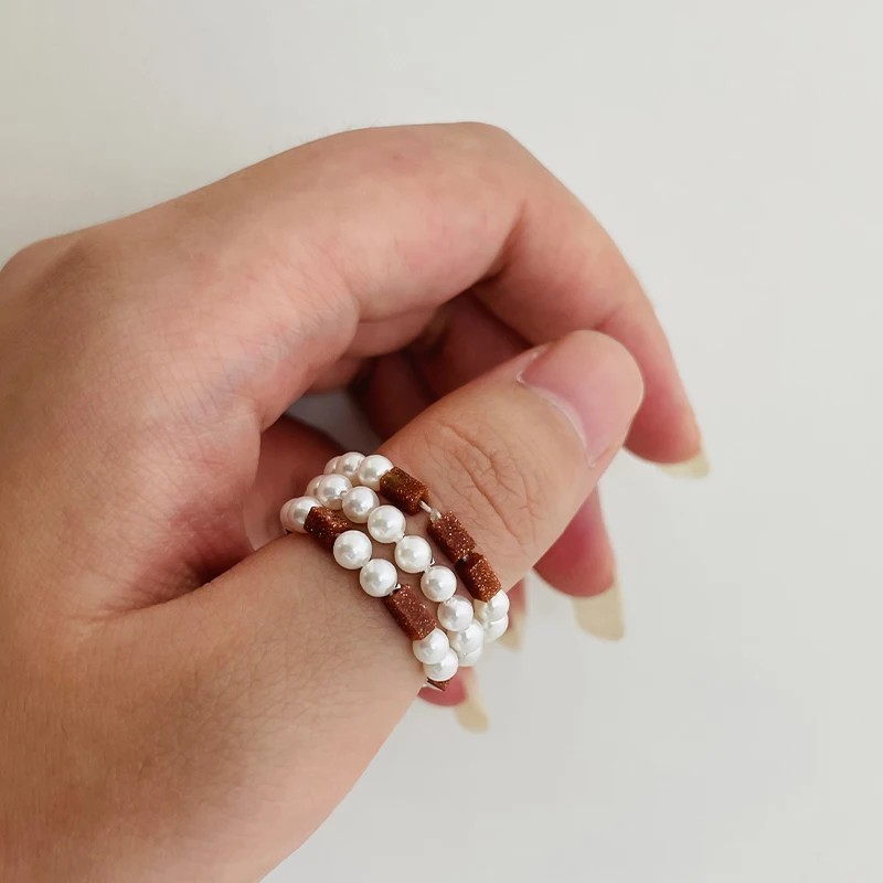 

Simulated Pearls Beaded Rings Women Girls Fashion Jewelry Gifts Handmade Glidstone Wedding Ring Natural Stone Bijoux Wholesale