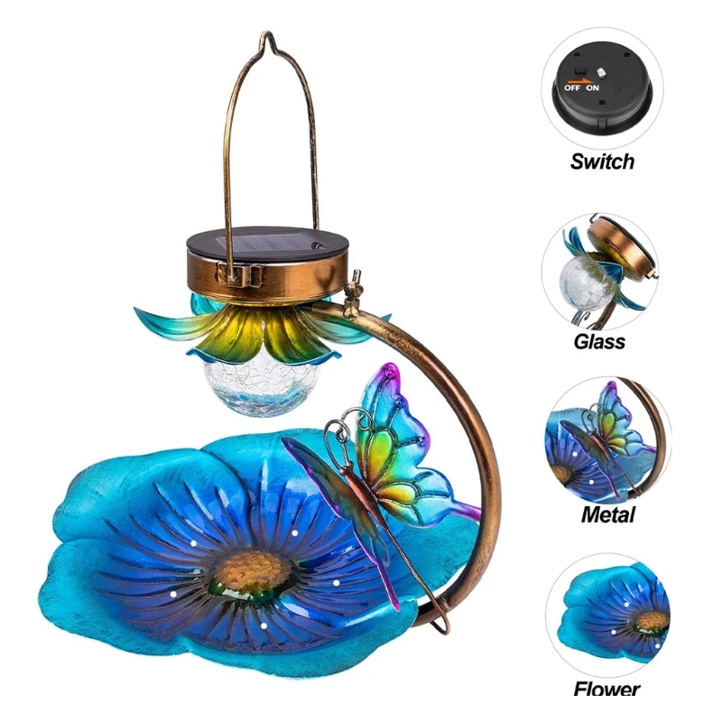 

Солнечный дикий кормушка для птиц висит семенной лоток с декоративный светодиодный светильник для Открытый Двор украшения сада