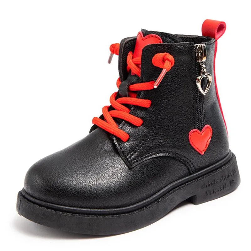 

Children Fashion Boots Girls Booties Waterproof Leather Shoes kids Platform Boots British Style Love Design Girl Shoes
