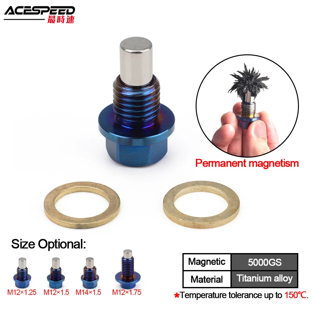 

Titanium Alloy Magnetic Oil Drain Plug Oil Sump Nut M12x1.25 M12x1.5 M12x1.75 M14x1.5 Reusable Permanent Magnetism 5000 Gs