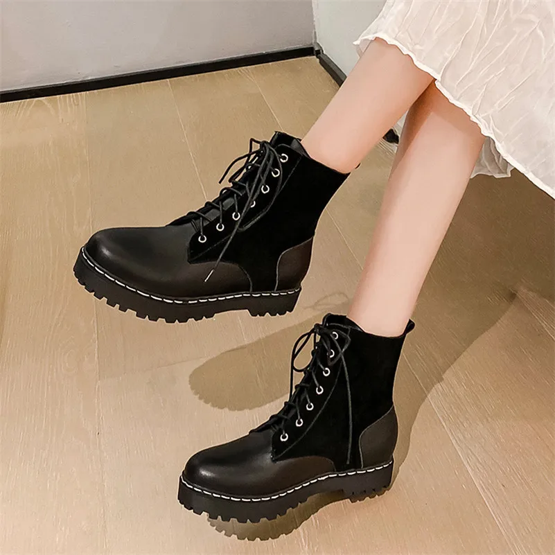 Женские мотоциклетные ботинки Meotina Черные ботильоны из натуральной кожи на