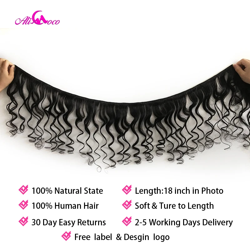 Ali Coco малазийские свободные волнистые волосы пучки натуральный цвет 3 шт./лот 100%