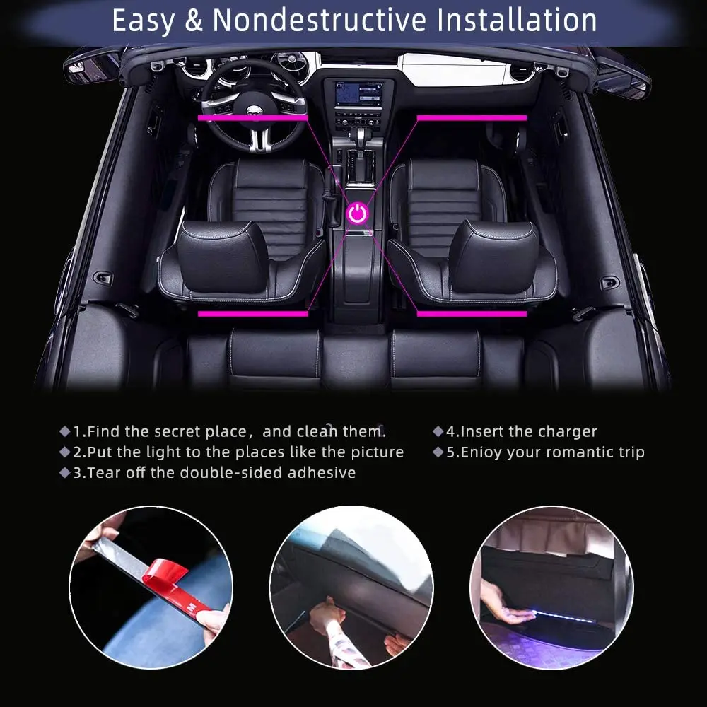 Beli Lampu Interior Mobil Strip Lampu Dekoratif LED RGB Dengan Kontrol Musik Jarak Jauh USB Nirkabel Lampu Kaki Mobil Beberapa Mode