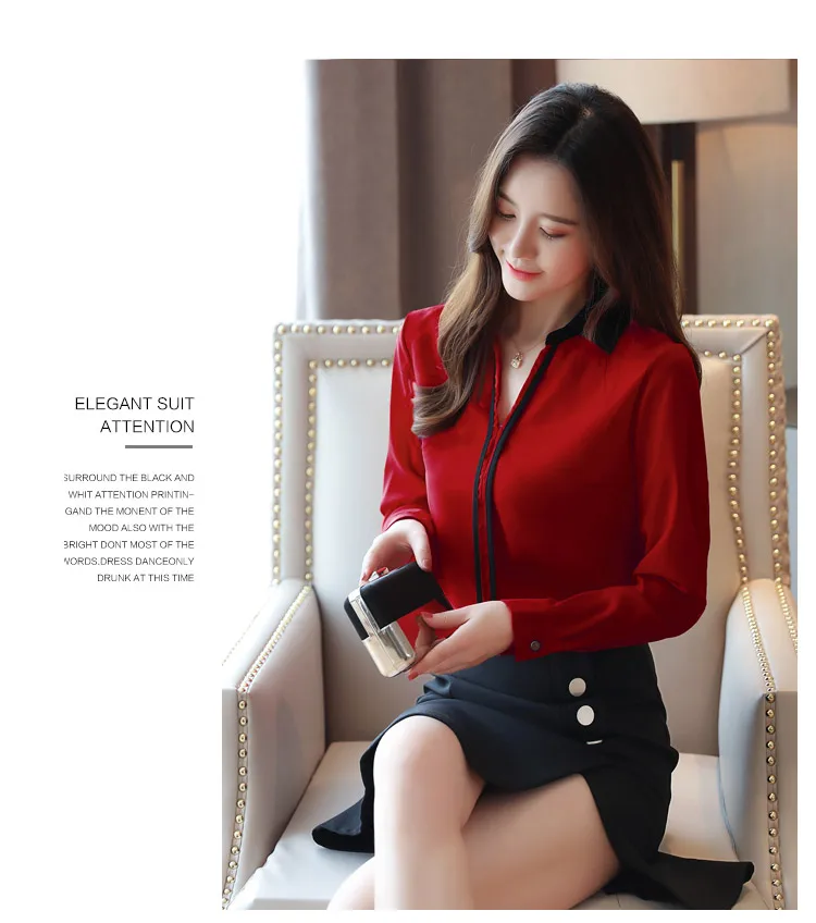 Blusas mujer de moda, шифоновая блузка, рубашка, женские топы, с длинным рукавом, одноцветные, на пуговицах, женские топы, с v-образным вырезом, рубашки для женщин 6097 50