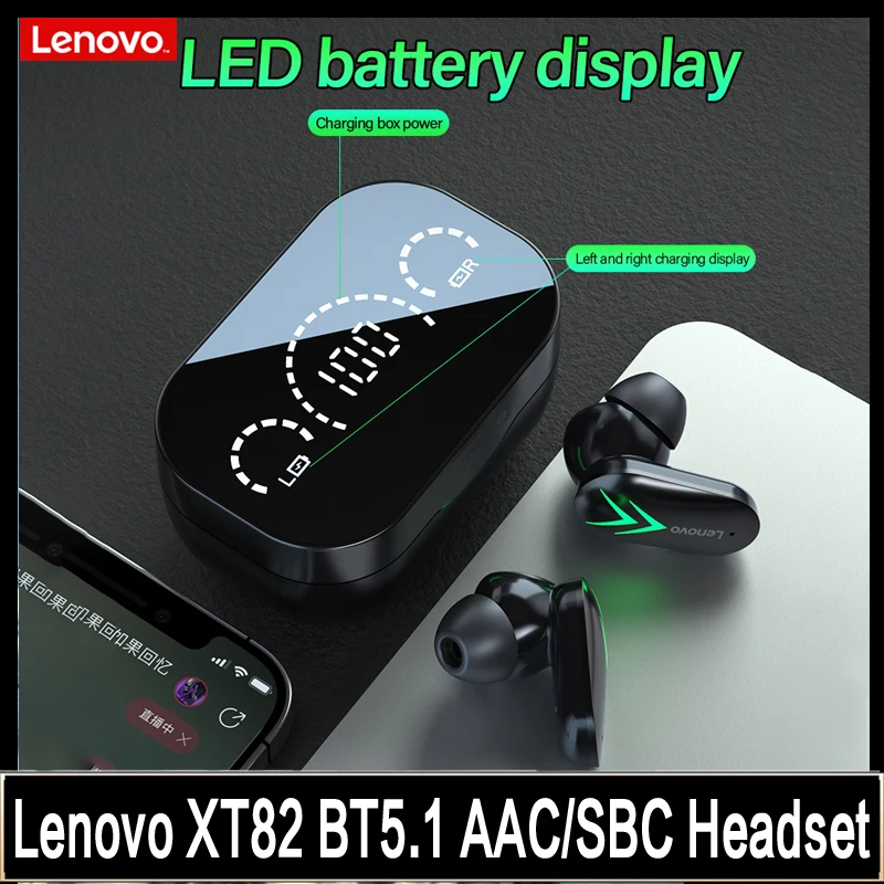 

Игровая гарнитура Lenovo XT82 беспроводные наушники Bluetooth 5.1 наушники TWS наушники-вкладыши HIFI стерео с низкой задержкой и микрофоном светодиодны...