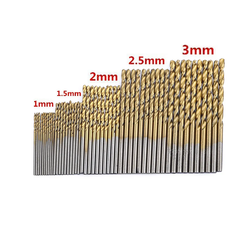 50 Pcs Titanium Coated Drill Bit Hss High Speed Steel Set Metal Hole Slotting Twist Tool 1/1.5/2/2.5/3 Mm | Инструменты