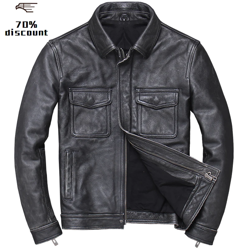 Мужская винтажная кожаная куртка черная повседневная в американском стиле