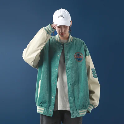 

hanWomen's contrast stitching baseball uniform jacket spring and autumn loose bf casual jacket trend