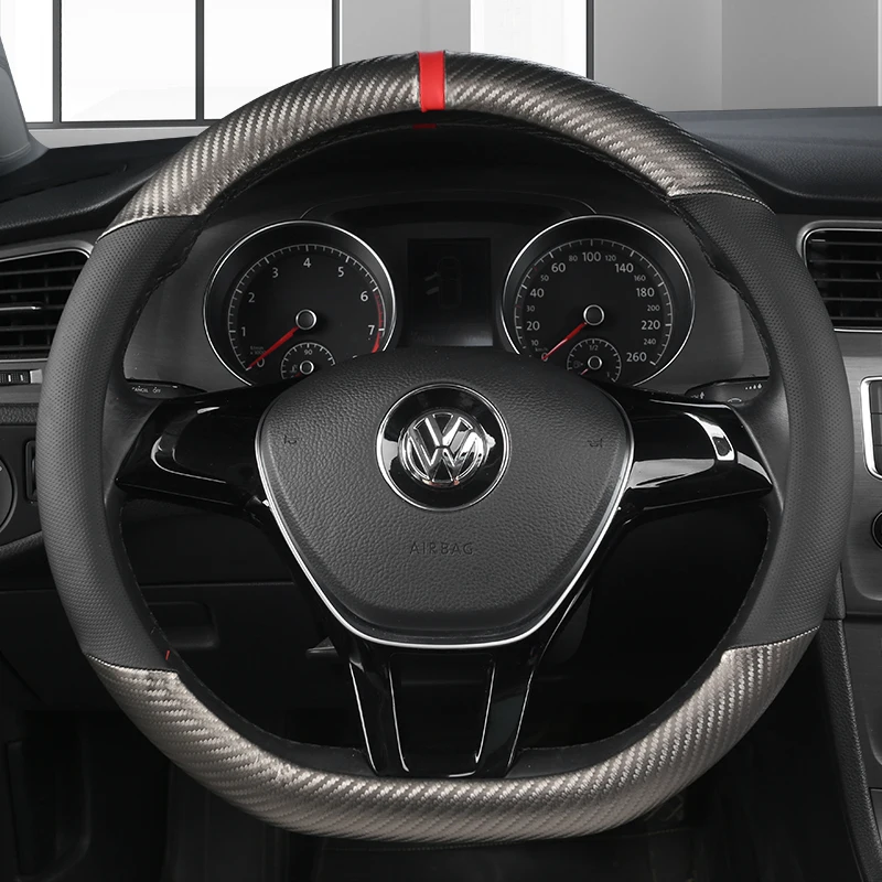 carbon fiber leather car steering wheel cover 38cm non slip wear resistant sweat absorbing fashion sports steering wheel cover free global shipping