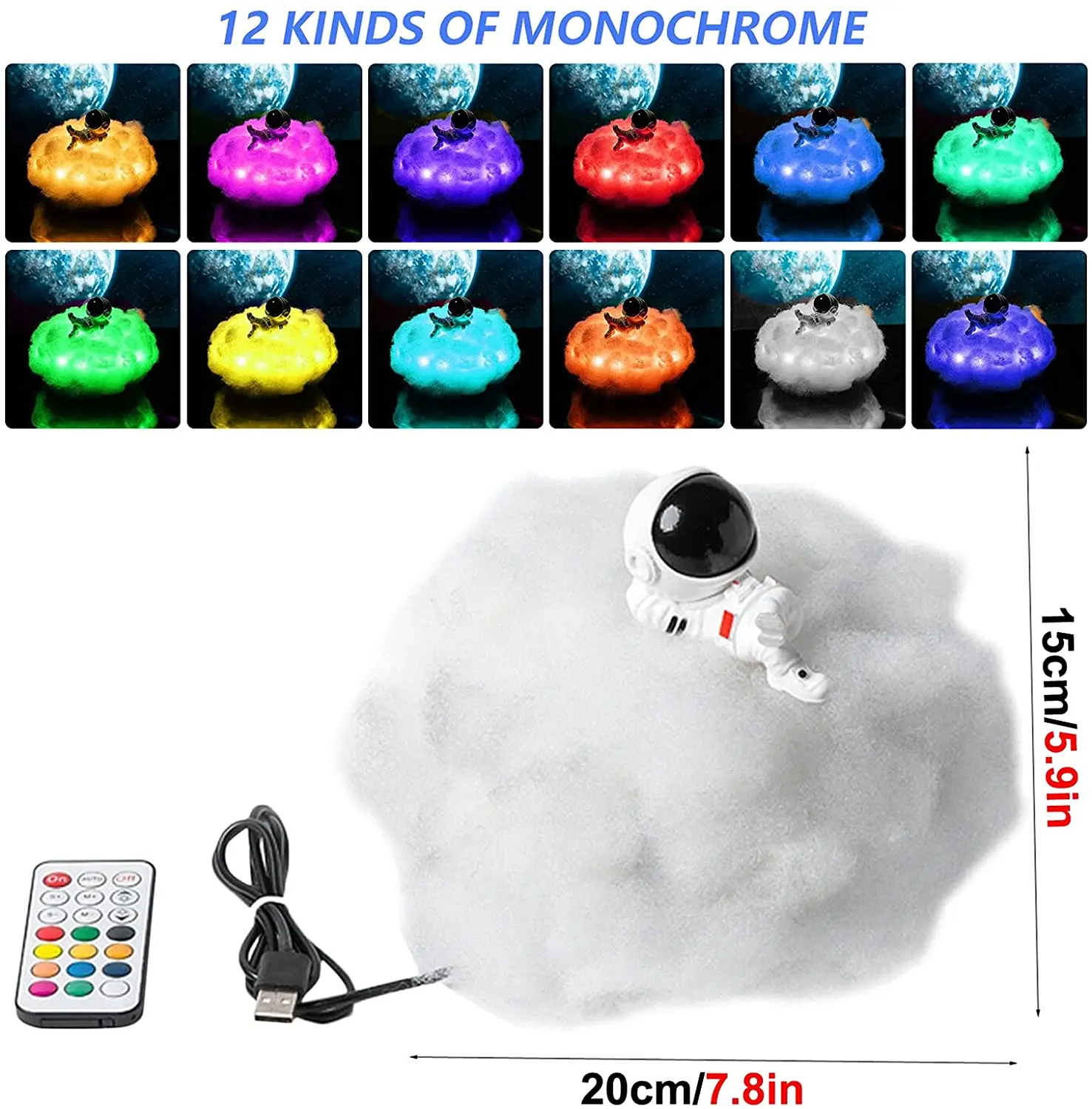

Светодиодный RGB ночсветильник с пультом дистанционного управления, прикроватная лампа для астронавта, с USB-зарядкой, украшение для дома, ком...