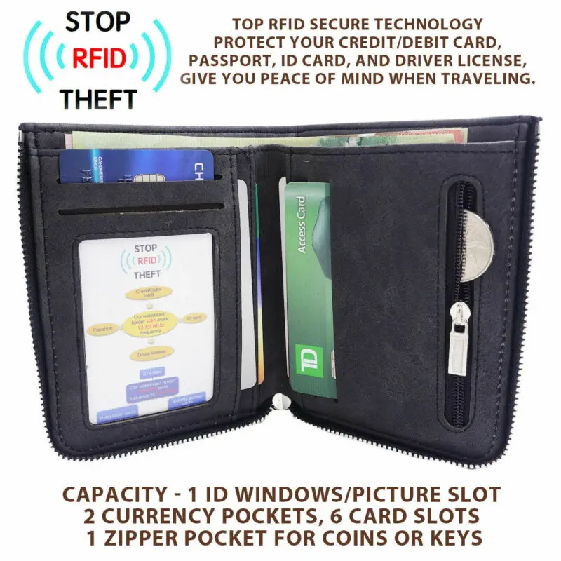 Мужской женский черный кошелек из искусственной кожи на молнии держатель для