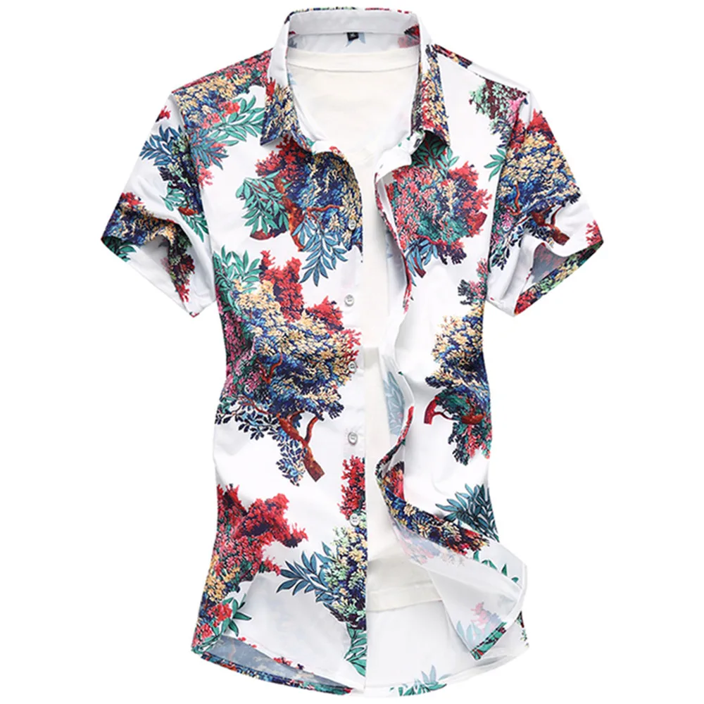 

New Arrivals Print Male floral Shirt 2022 Casual Short Sleeve Cotton Breathable Flower Blouses Men Large Size M-5XL 6XL 7XL
