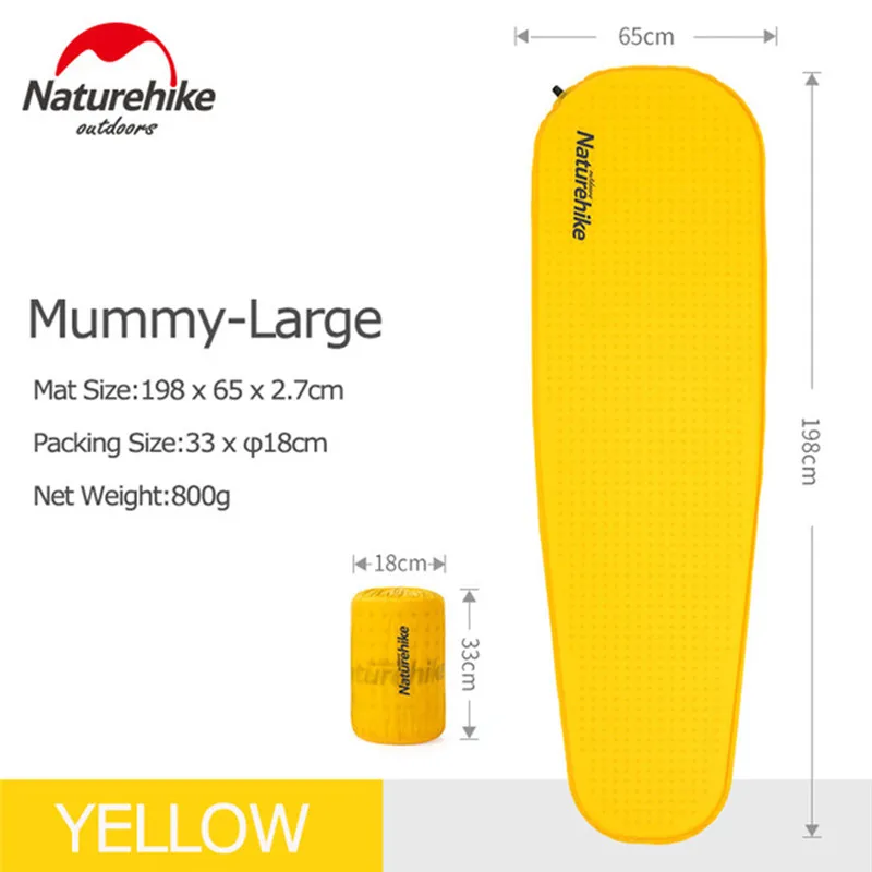 Yellow Mu-lengthened Naturehike Самонадувающийся походный коврик Сверхлегкий походный открытый кемпинг матрас коврик высокое качество губка спальный коврик - Цвет: Yellow Mu-lengthened