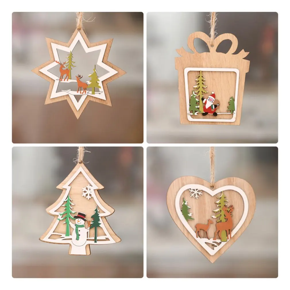 Деревянный Рождественский полый кулон рождественские украшения Рождественская