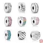 Новинка, оригинальное Стерлинговое Серебро 925 пробы, белый, розовый цветной зажим в форме сердца, бусины сделай сам, Подходит для Pandora, изящный браслет, безделушка, ювелирные изделия для женщин