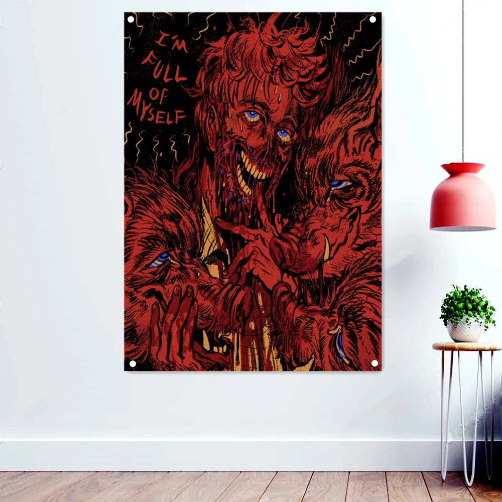 

I'M FULL OF MYSELF Death Metal Artist Flags Wall Chart Tapestry Dark Art Rock Music Poster Band Icon Banners Home Decoration