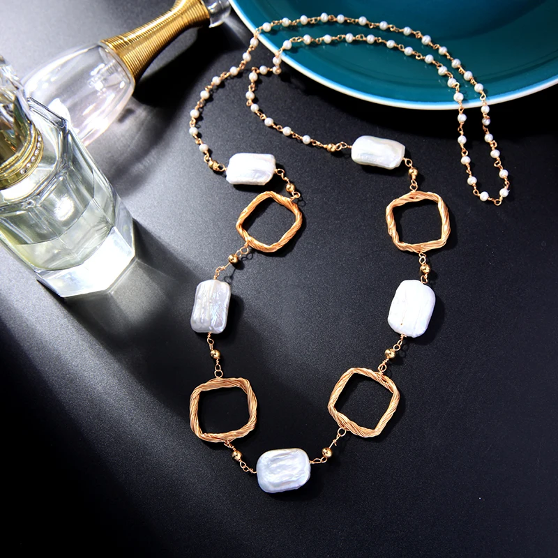 

BALANBIU Cute Irregular Baroque Natural Pearl Pendant Necklaces For Women luxurious Gold Color Brass Chains 2021 Fashion Jewelry
