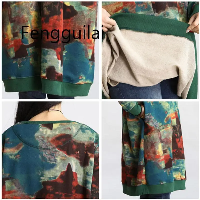 

FENGGUILAI 2019 Autumn Winter Women Long Hoodies Dress Ladies Long Sleeve Print Loose Retro Oversized Hoodie Pullover Top Mujer
