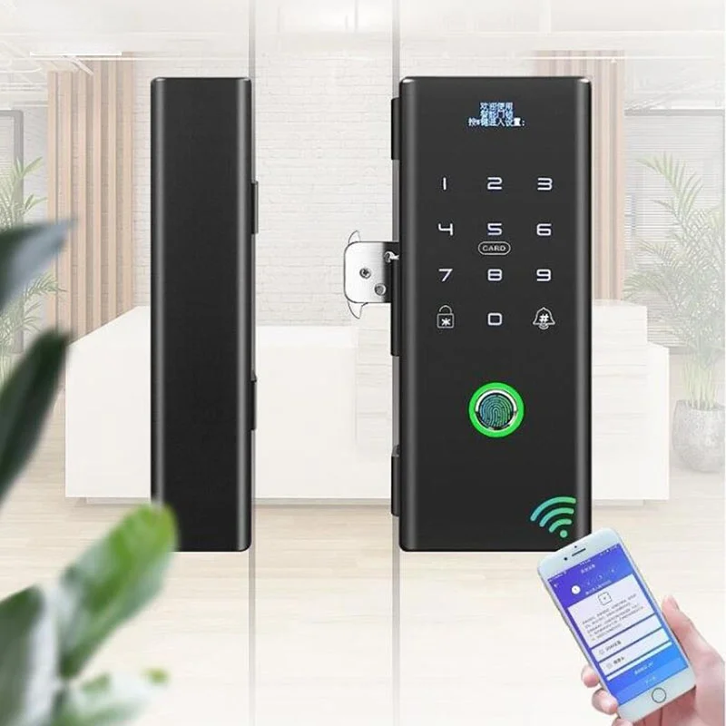 

Smart Glass Door Biometric fingerprint lock RFID Card Code Remote control Phone App Wifi Tuya Office Electric Lock Sliding door