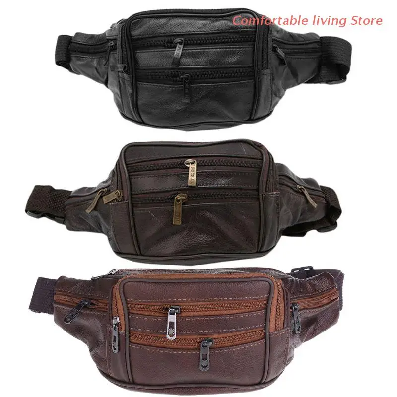 Мужская винтажная кожаная сумка мессенджер поясная для походов на