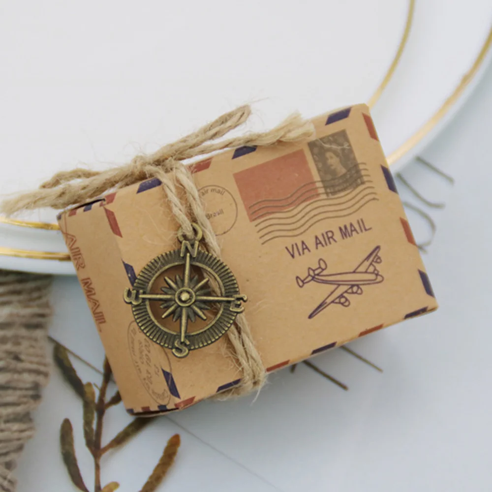 

50pcs Favors Kraft Airmail Theme Candy Box Gift Wedding Favors Boxes Gift Candy Box Gift Storage Accessories