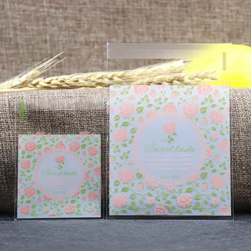 

100pcs 7-10cm Floral Candy Bags Self Adhesive Biscuits Cookie Sugar Bags DIY Product Hand Sample Packaging Gift Bags Supplies
