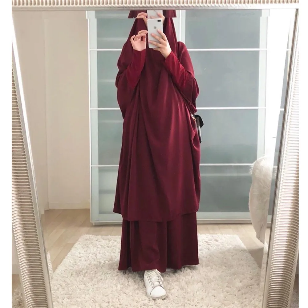 

Eid Muslim Women Hijab Dress Prayer Garment 2 Piece Set Jilbab Ramadan Long Khimar Gown Abaya Islamic Clothes Niqab Burqa Kaftan