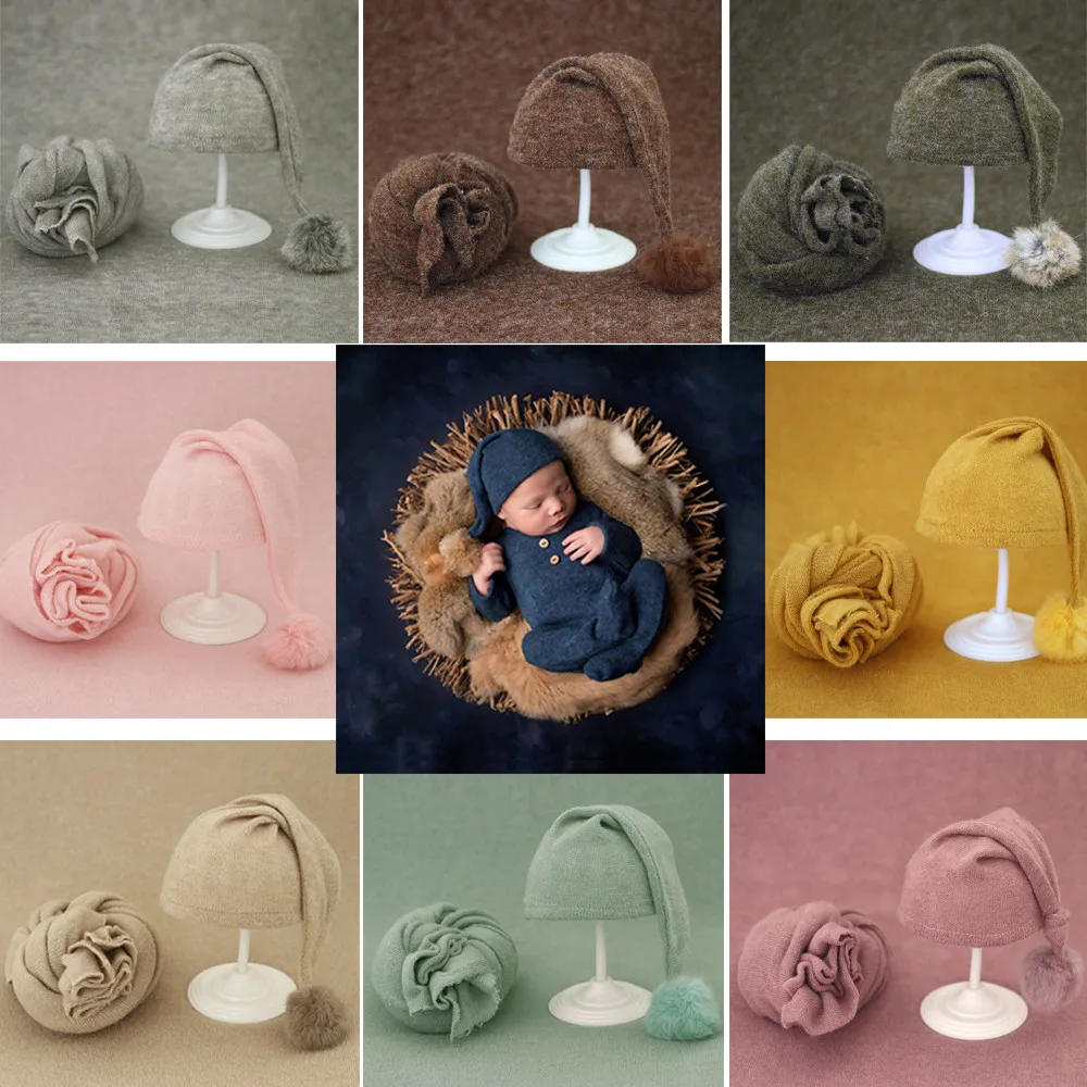 

2 Pcs/lot Newborn Photography Wraps With Hat Baby Accessories Swaddle Blanket for A Photo Shoot Props Newborn Photography Props