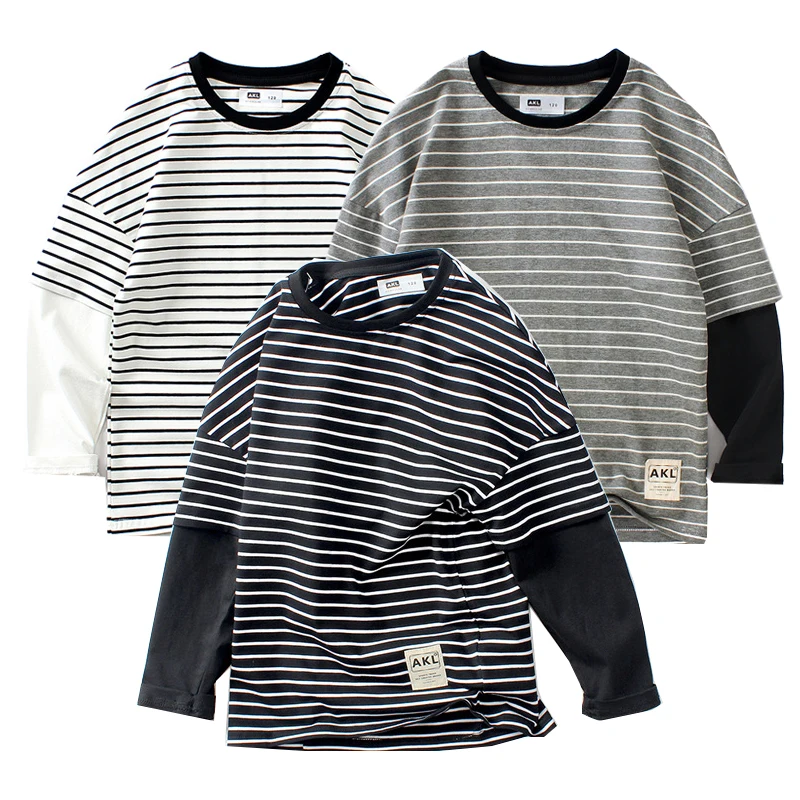 Новая осенняя одежда для мальчиков в полоску с длинными рукавами хлопковые